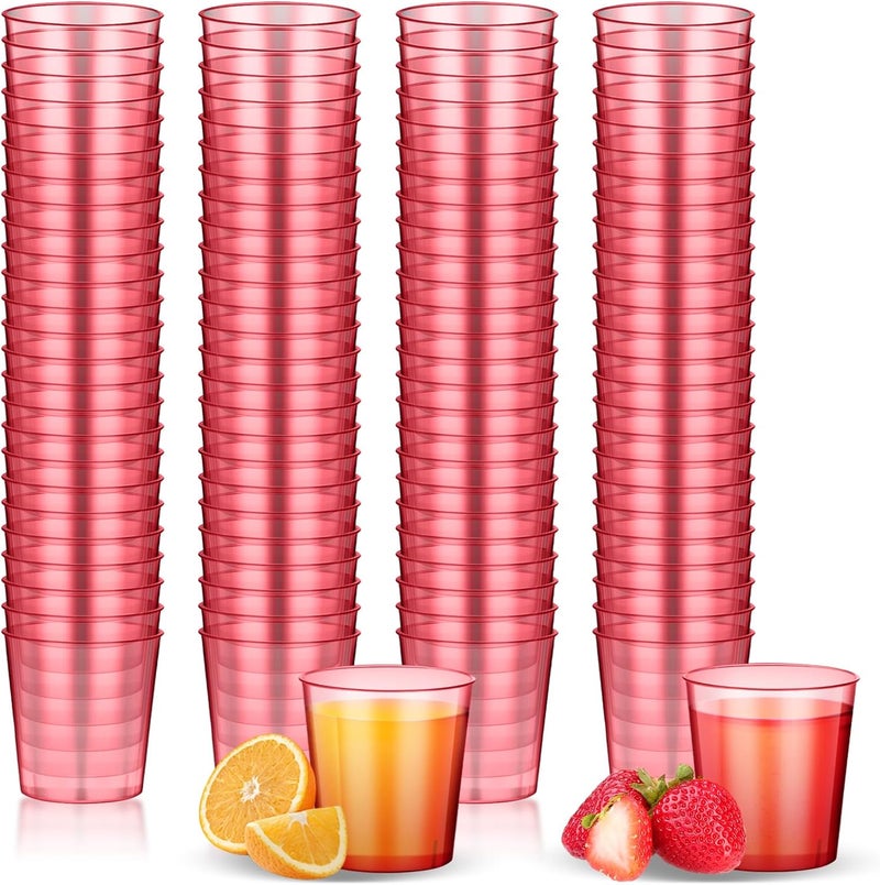 Tioncy 100 Pcs Neon Plastic Shot Glasses 1 oz disposable shot glasses colored Mini Party Drinking Cups for Cocktail Whiskey Wine Birthday Christmas New Year Party(Pink) - Image 1
